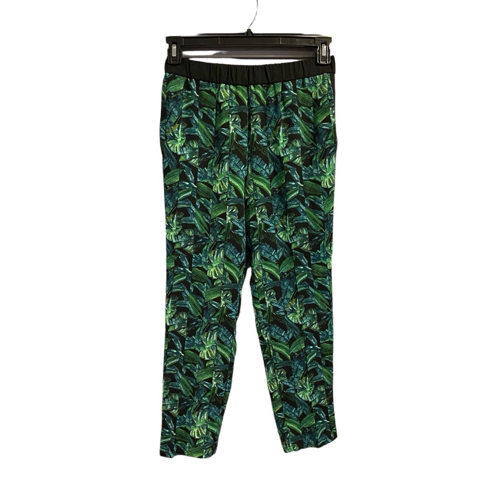 Topshop pull on green leaf jungle tropical print pants with black side stripe 6